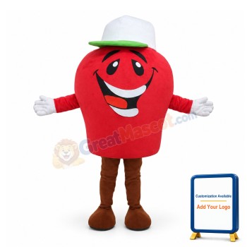 Lightweight Cartoon American Apple In White Hat Mascot Adult Costume