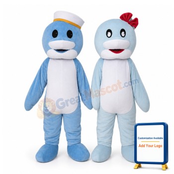 Cute Cartoon Couple Dolphins Mascot Adult Costume