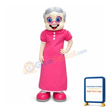 Smiling Grandma In Pink Dress Mascot Adult Costume