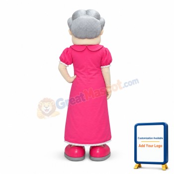 Smiling Grandma In Pink Dress Mascot Adult Costume