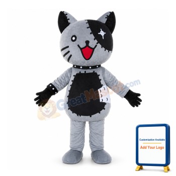 Cute Cartoon Gray Beggar Cat Mascot Adult Costume