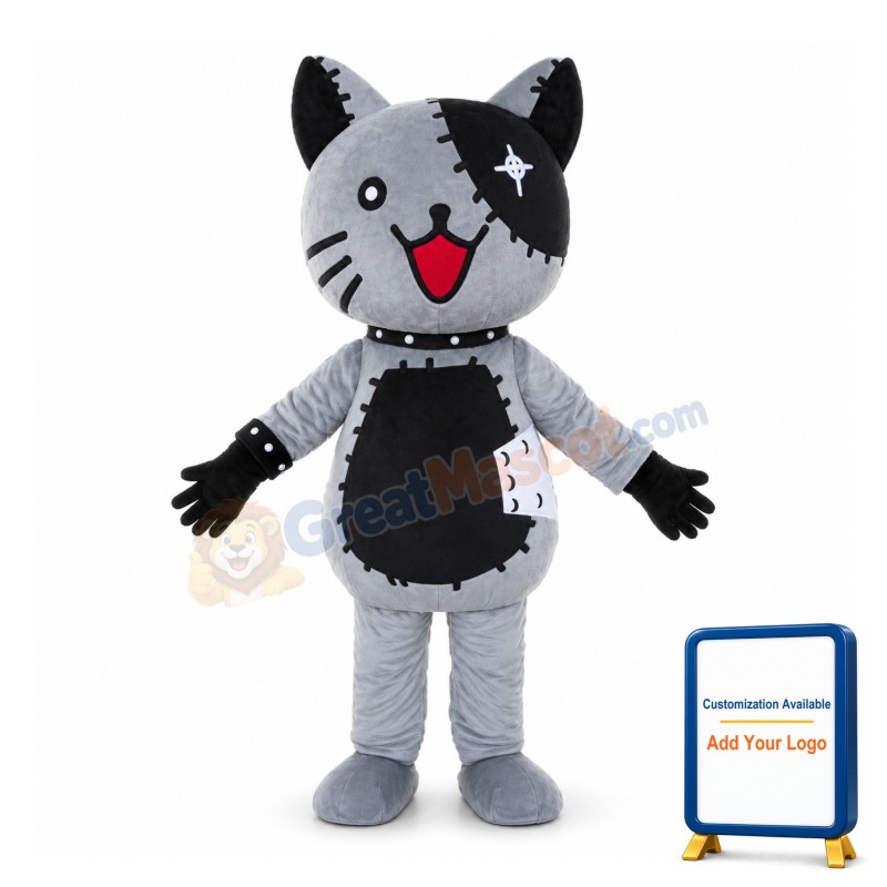Cute Cartoon Gray Beggar Cat Mascot Adult Costume