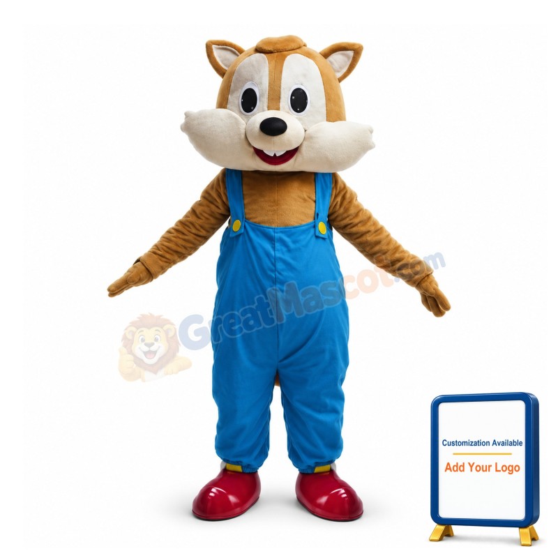 Cute Squirrel In Overalls Mascot Costume