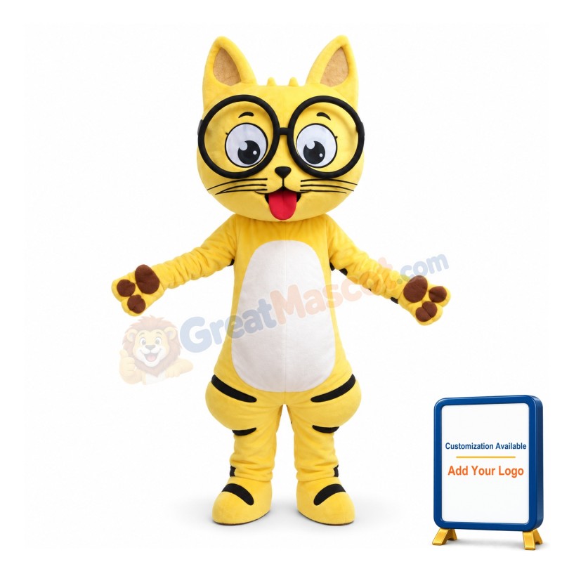 Lovely Yellow Cat With Glasses Mascot Costume