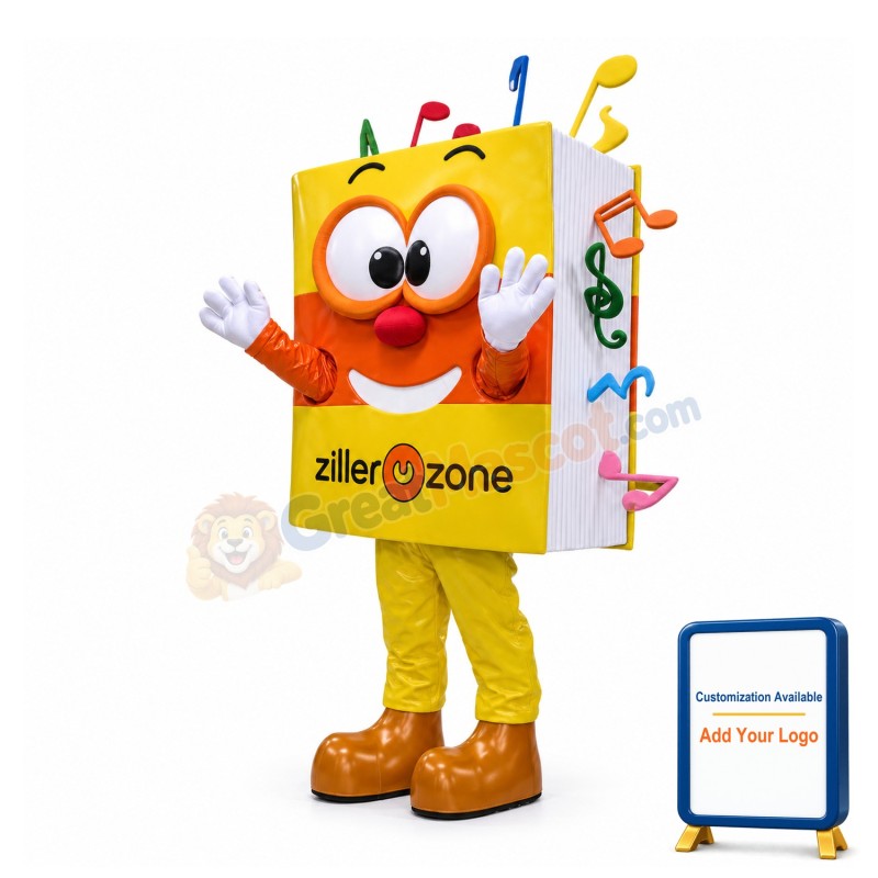 Adult Cartoon Yellow Book With Colorful Musical Notes Mascot Costume