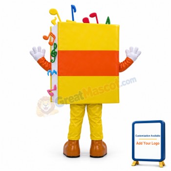 Adult Cartoon Yellow Book With Colorful Musical Notes Mascot Costume