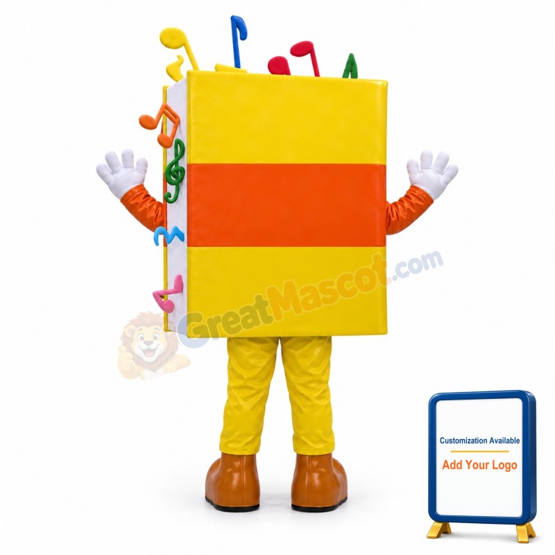 Adult Cartoon Yellow Book With Colorful Musical Notes Mascot Costume