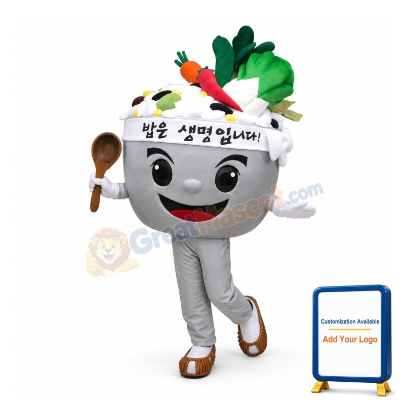 Cartoon Korean Meals In The Grey Bowl Mascot Costume