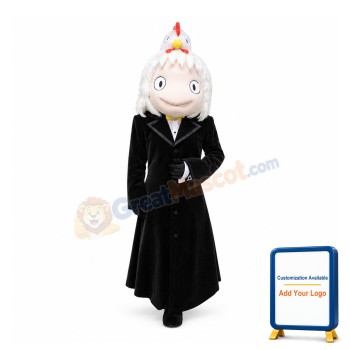 Lady Wearing White Chicken Hat Mascot Costume