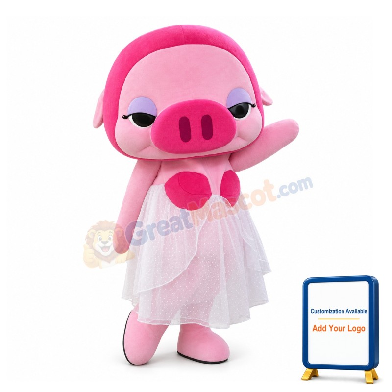 Cute Cartoon Pink Pig Girl Mascot Costume