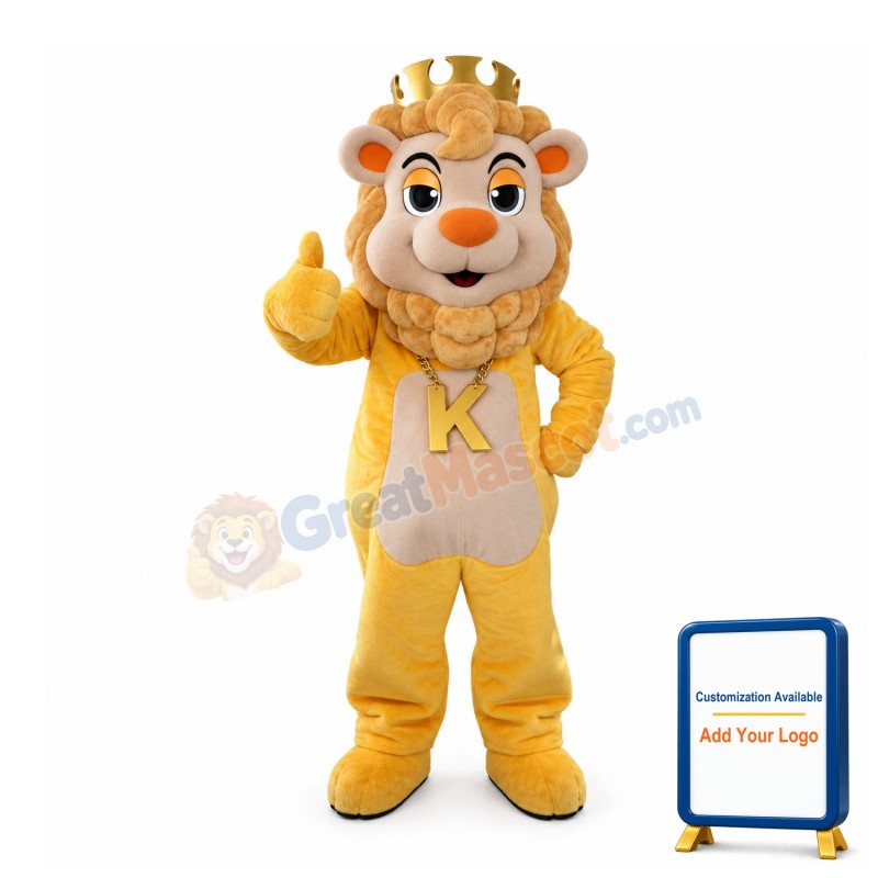 Cartoon Yellow King Lion Mascot Costume