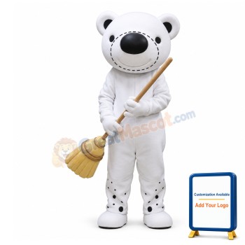 Cartoon White Bear With Broom Mascot Adult Costume