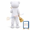 Cartoon White Bear With Broom Mascot Adult Costume