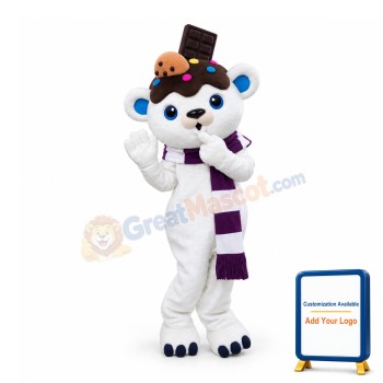 Adult Cute White Bear With Chocolate On Head Cartoon Mascot Costume