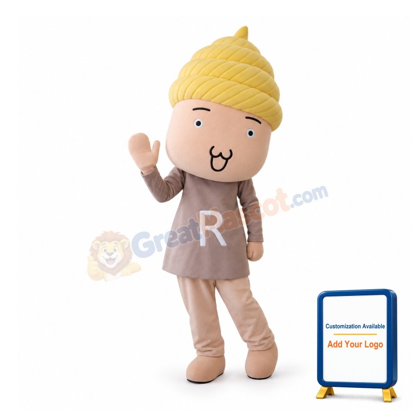 Friendly Boy With Poop On Head Cartoon Mascot Adult Costume