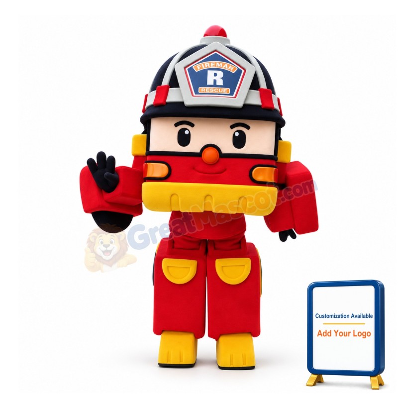 Adult Cartoon Roy the Red Fire Truck Mascot Adult Costume