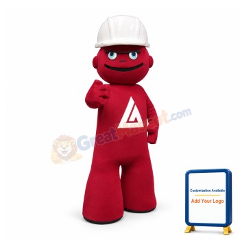 Red Puppet Wearing Hard Hat Cartoon Mascot Adult Costume