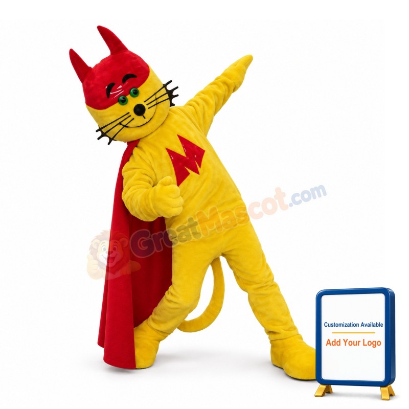 Superhero Yellow Cat Mascot Adult Costume