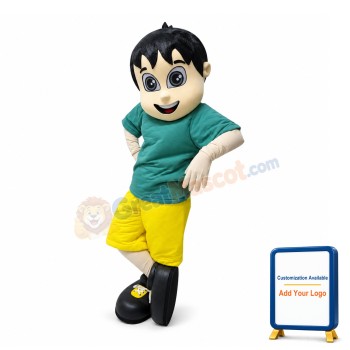 Smiling Black Hair Boy Mascot Costume