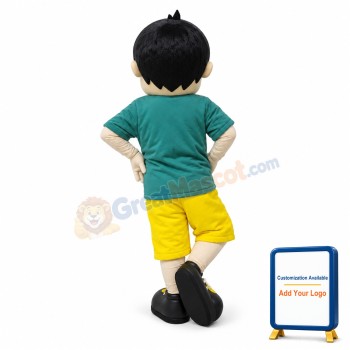 Smiling Black Hair Boy Mascot Costume