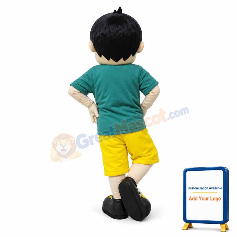 Smiling Black Hair Boy Mascot Costume