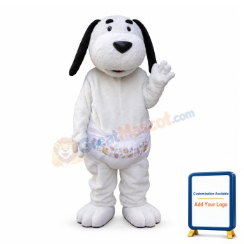 White Dog Wearing A Diaper Mascot Adult Costume