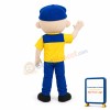 Smiling Boy In Blue Hat Mascot Adult Costume