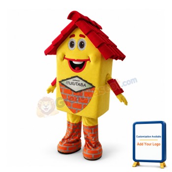 Adult Size Red & Yellow House Cartoon Mascot Costume