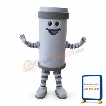 White & Gray Battery Cartoon Mascot Adult Costume