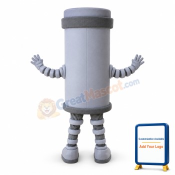 White & Gray Battery Cartoon Mascot Adult Costume