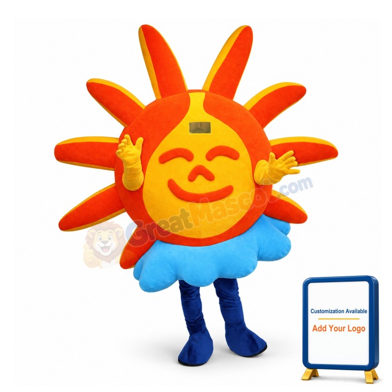 Orange Sun In Blue Dress Mascot Adult Costume