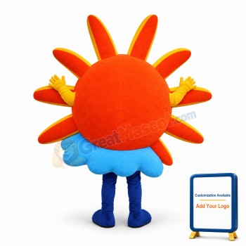 Orange Sun In Blue Dress Mascot Adult Costume