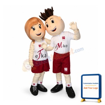 Brown Hair Boy & Yellow Hair Girl Mascot Costume Couple Suit