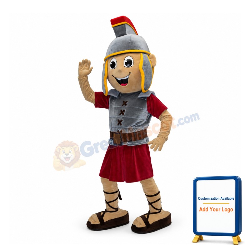 Friendly Gray & Red Warrior Mascot Costume