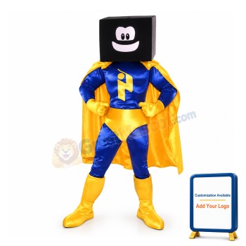 Black Square-faced Superhero Mascot Costume