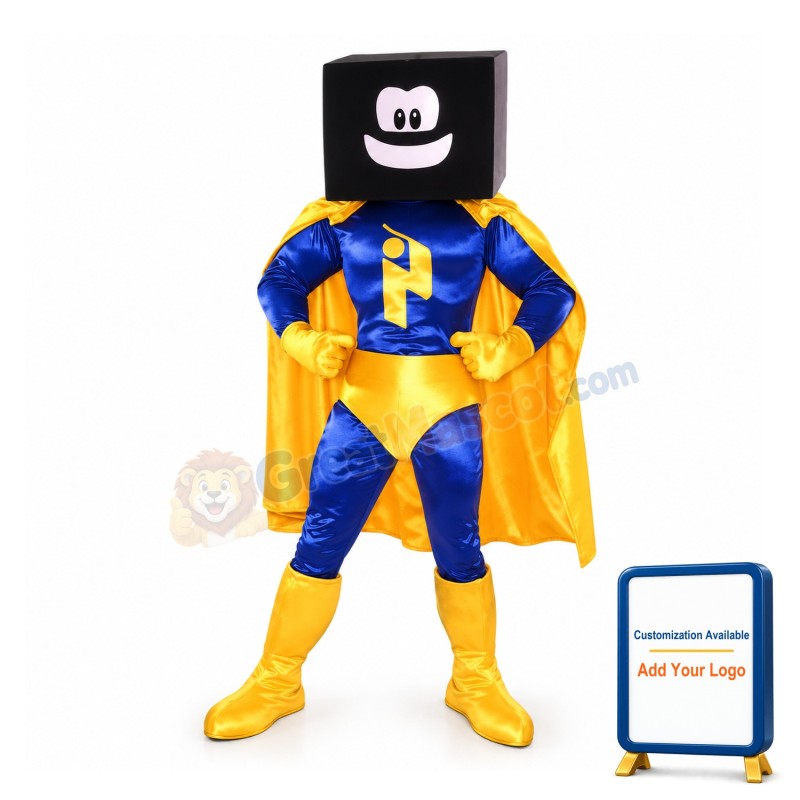 Black Square-faced Superhero Mascot Costume