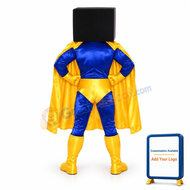Black Square-faced Superhero Mascot Costume
