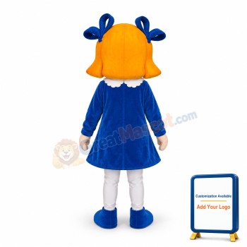 Girl In Blue Dress With Ponytail Mascot Adult Costume