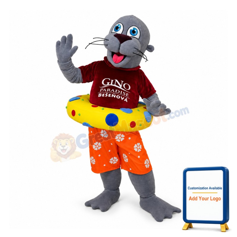 Sea Lion Wearing Swimming Ring Mascot Adult Costume