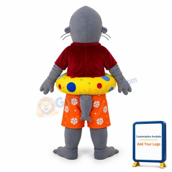 Sea Lion Wearing Swimming Ring Mascot Adult Costume