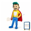 Smiling Boy In A Green Cap Wearing A Red Cloak Mascot Adult Costume