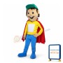 Smiling Boy In A Green Cap Wearing A Red Cloak Mascot Adult Costume