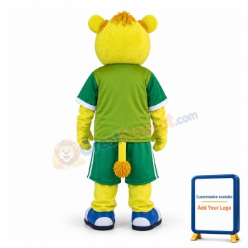 Cute Cartoon Yellow Bear In Green Mascot Adult Costume