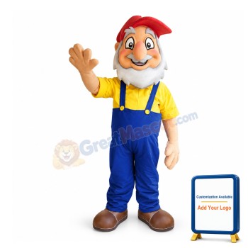 Friendly Senior Man Wearing A Red Peaked Cap Mascot Costume