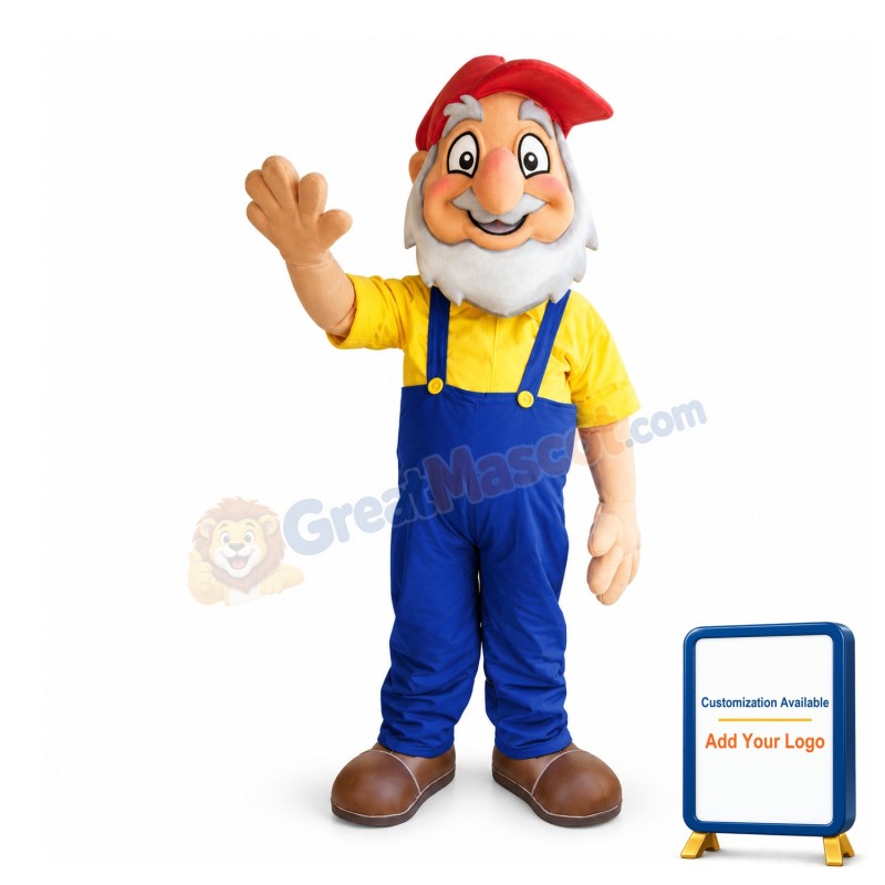 Friendly Senior Man Wearing A Red Peaked Cap Mascot Costume