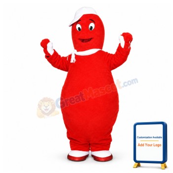 Red Snowman Wearing A White Cap Mascot Costume