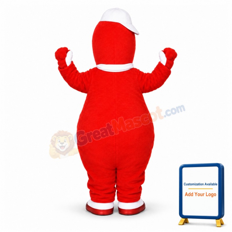Red Snowman Wearing A White Cap Mascot Costume