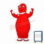 Red Snowman Wearing A White Cap Mascot Costume
