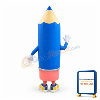 Smiling Cartoon Blue Pencil Mascot Adult Costume