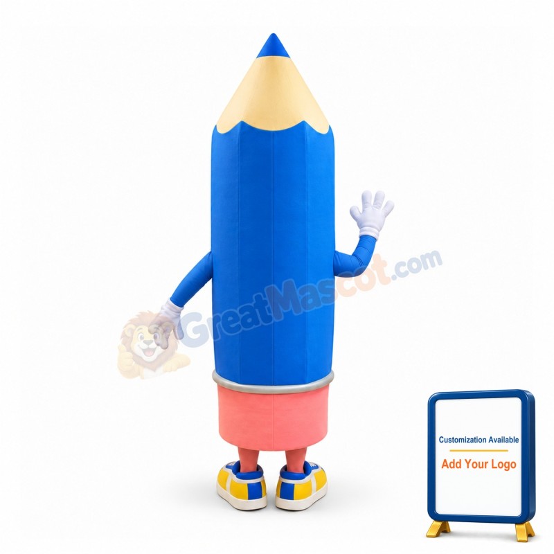 Smiling Cartoon Blue Pencil Mascot Adult Costume